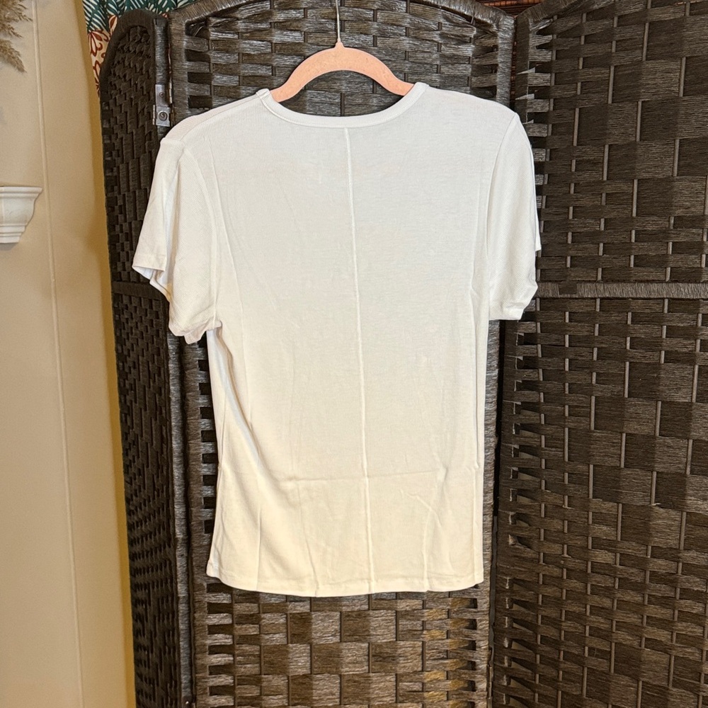 Nuuds White Short Sleeve Slinky Rib White Tee XL NWT - Picture 5 of 10